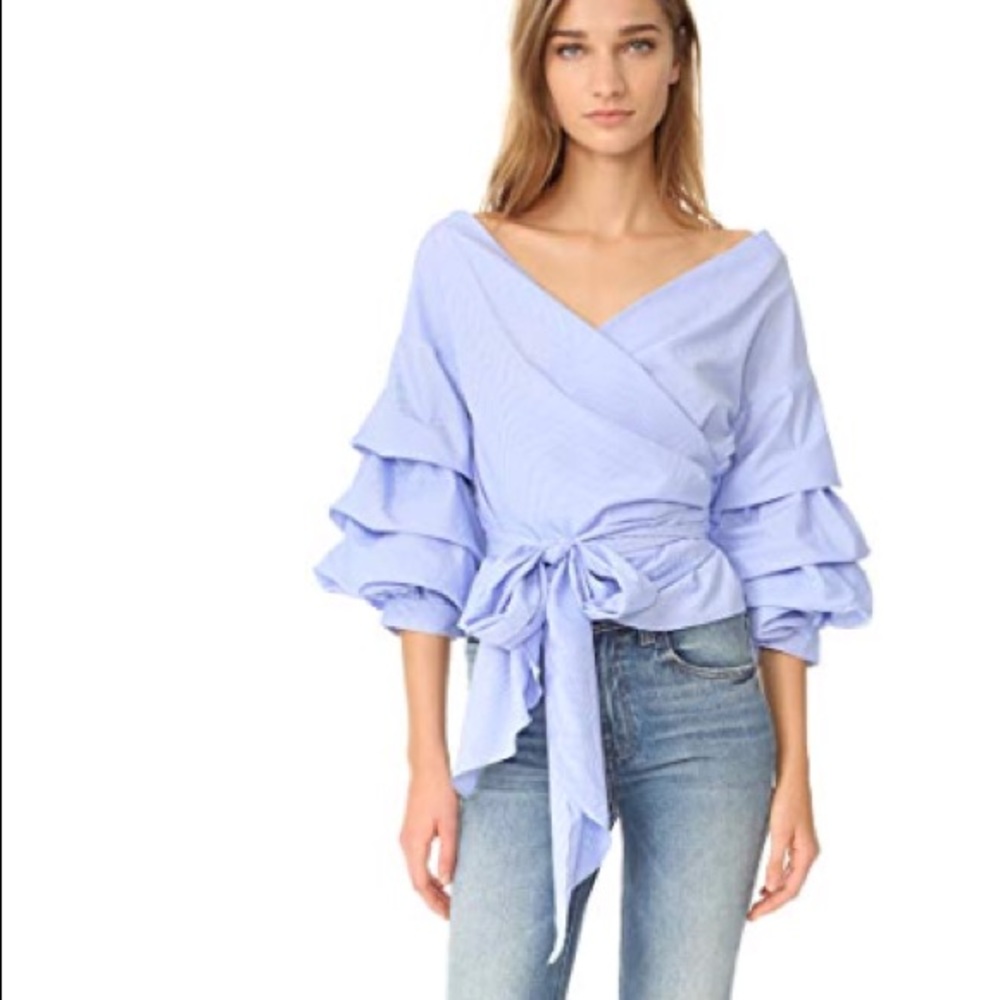 Blue and white wrap top